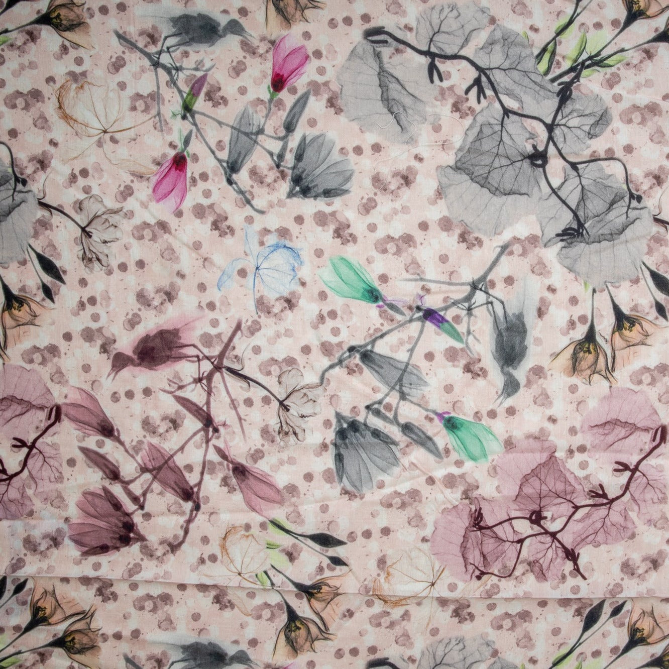 Peach Floral Print Russian Silk Fabric Trade UNO