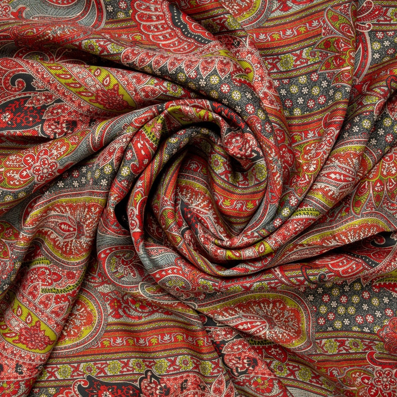 Multi Color Paisley Print Twill Silk Fabric (TU-1303) - Trade Uno