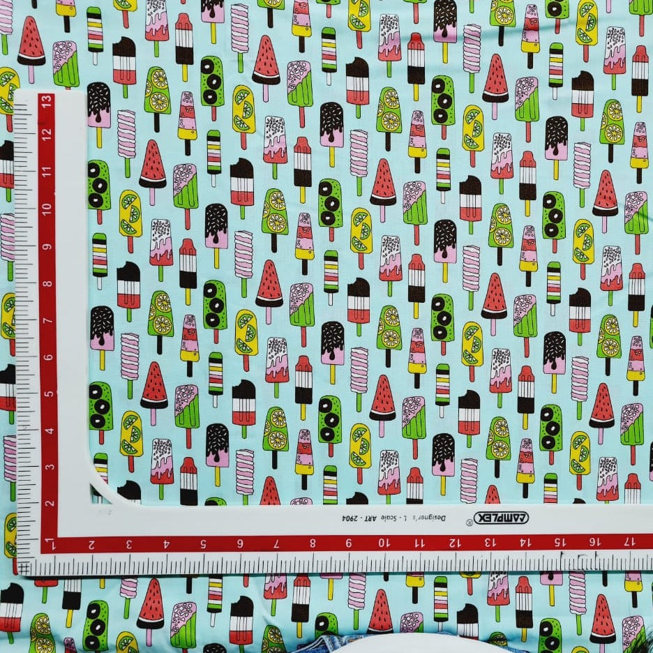 Green Ice Cream Kids Print Poplin Cotton Fabric Trade UNO