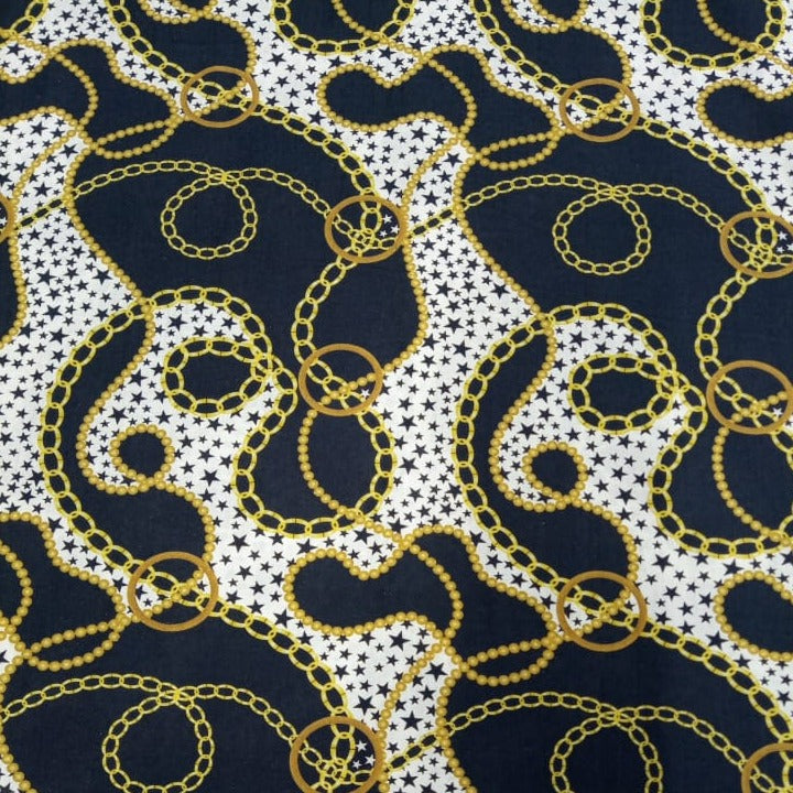 Black & White Chain Print Viscose Twill Fabric Trade Uno