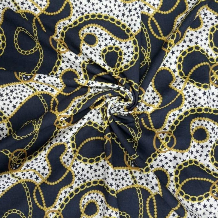 Black & White Chain Print Viscose Twill Fabric Trade Uno