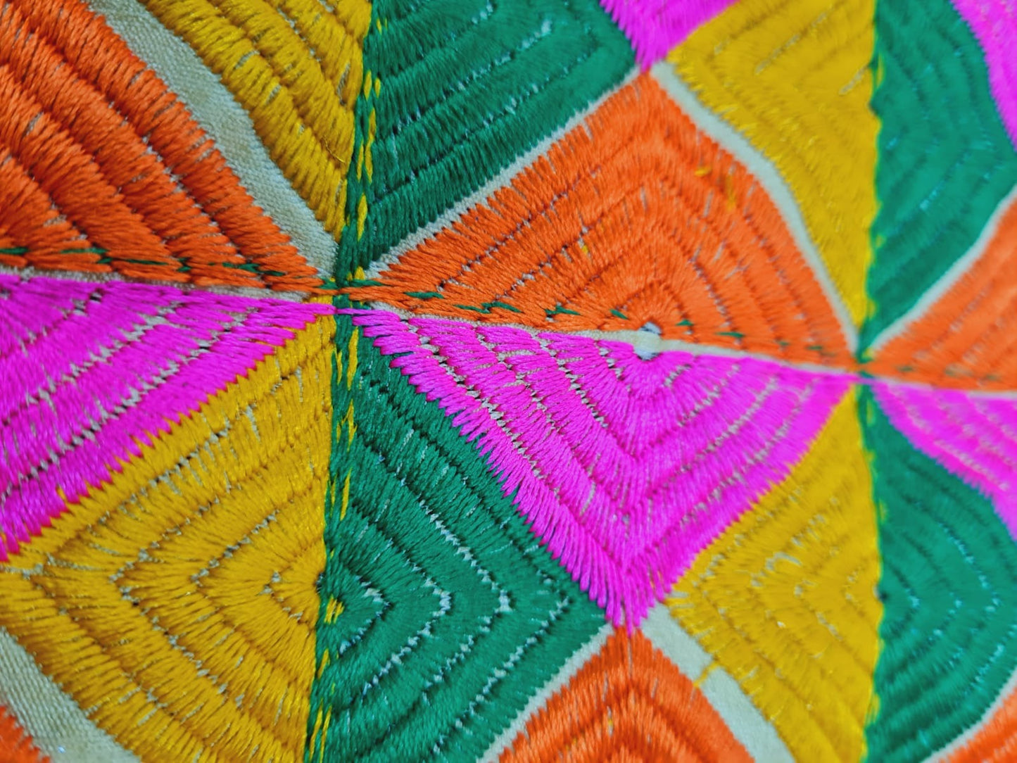 Multicolor Phulkari Embroidery Dupion Silk Fabric Trade UNO