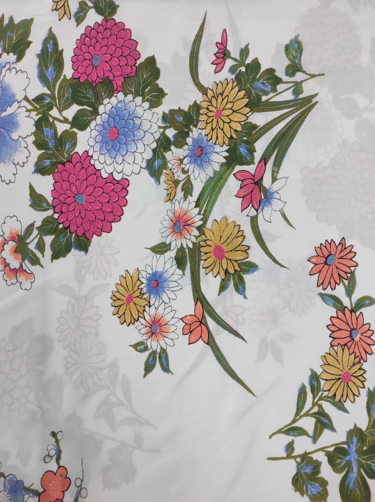 White Floral Crepe Fabric - TradeUNO