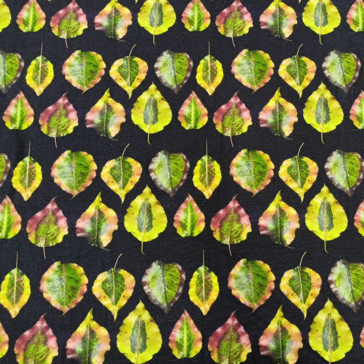 Black & yellow Leaf Print Cotton Linen Fabric Trade UNO