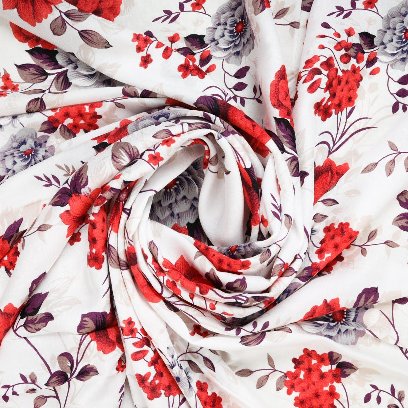 Shop White & Red Floral Print Rayon Fabric | TradeUNO – TradeUNO