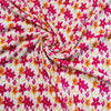 White With Pink Orange With Floral Pleated Knitted Satin Fabric - TradeUNO