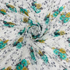 White with Green Floral Chiffon Dobby Fabric - TradeUNO