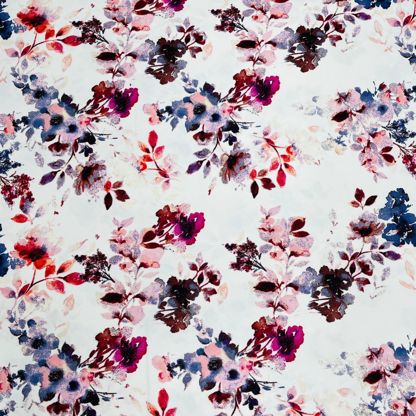 White With Multicolor Floral Crepe Lycra Fabric - TradeUNO