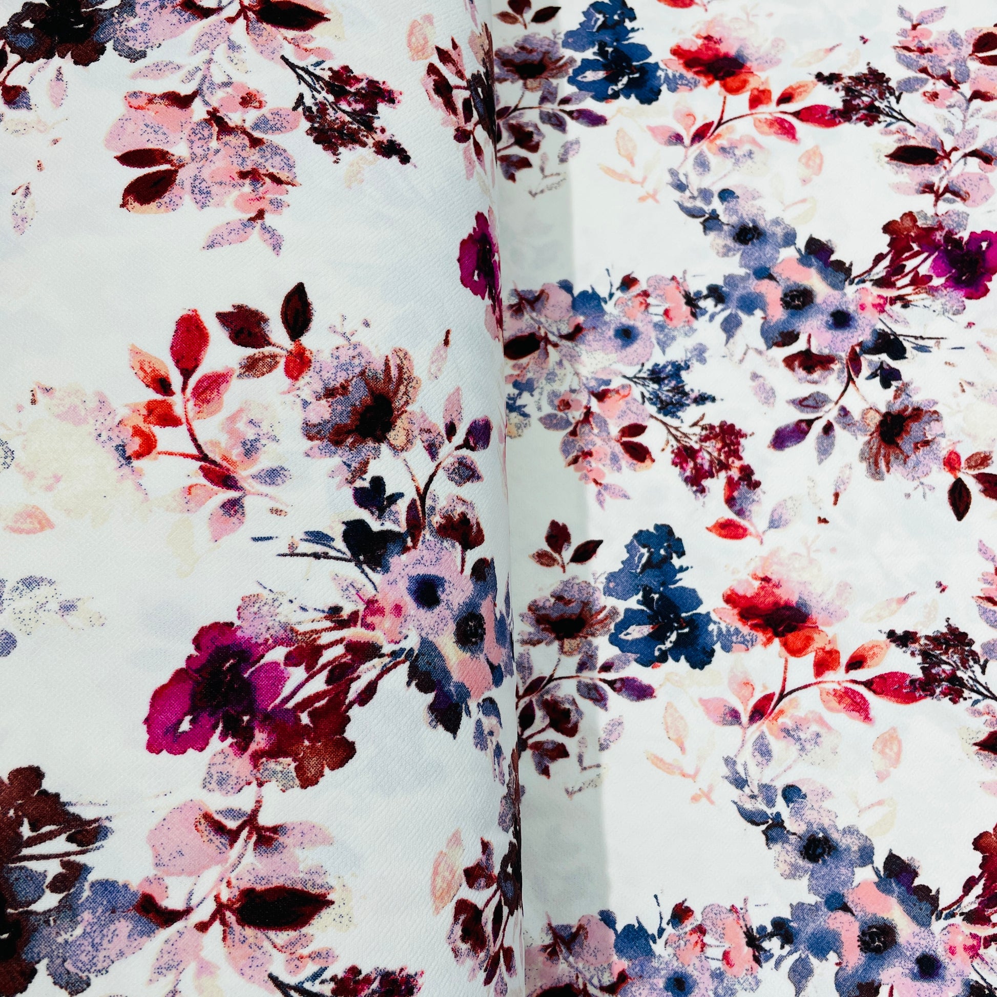 White With Multicolor Floral Crepe Lycra Fabric - TradeUNO